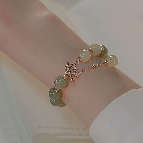 Fashionable and Exquisite Green Imitation Jade Beaded Bracel