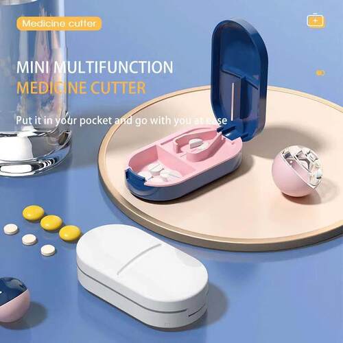 Pill Cutter With Invisible Storage Box Portable 2 In 1 Mini