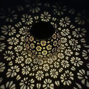 Outdoor Solar Powered Iron Hollow Projection Hand-Held Lamp