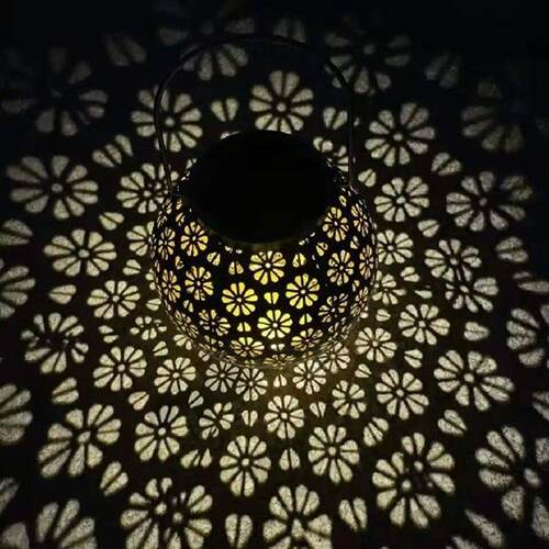 Outdoor Solar Powered Iron Hollow Projection Hand-Held Lamp