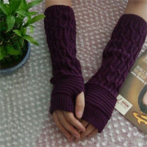 Womens Knitted Long Hand Gloves Warm Embroidered Winter Glo
