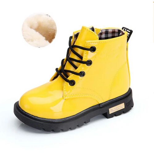 Winter Children Warm Boots Patent Leather Shoes Waterproof T