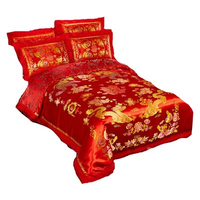 婚庆杭州丝绸脱卸被单件织锦缎龙凤百子被面子结婚软缎大红被罩