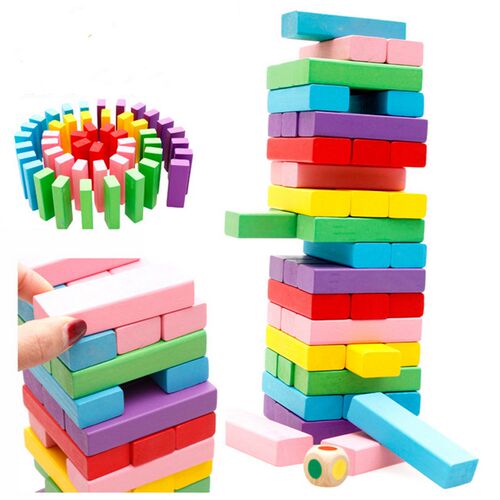 Colorful Wooden Genga Game Building Block Domino Tower Toys