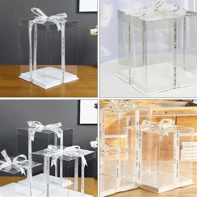 2pcs 3 in 1 Birthday Cake Party Gift Packaging Boxes Clear