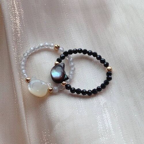 Natural Crystal Beads Mother Pearl Black And White Cat Ring
