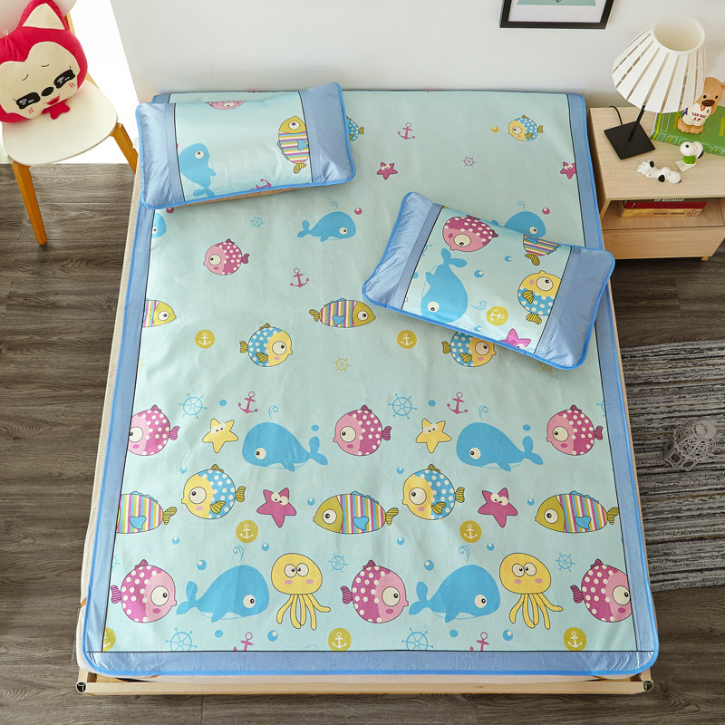 卡通冰丝凉席三件1.8米床儿童夏季1.2m可折叠水洗可爱冰席子1.5,床上用品,凉席/草席/麻席,淘宝优惠券,粉丝福利购,淘宝优惠卷