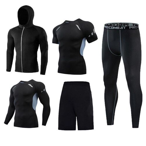 New 2025PRO Mens SweatProof Fitness Tights 5Piece Set Traini