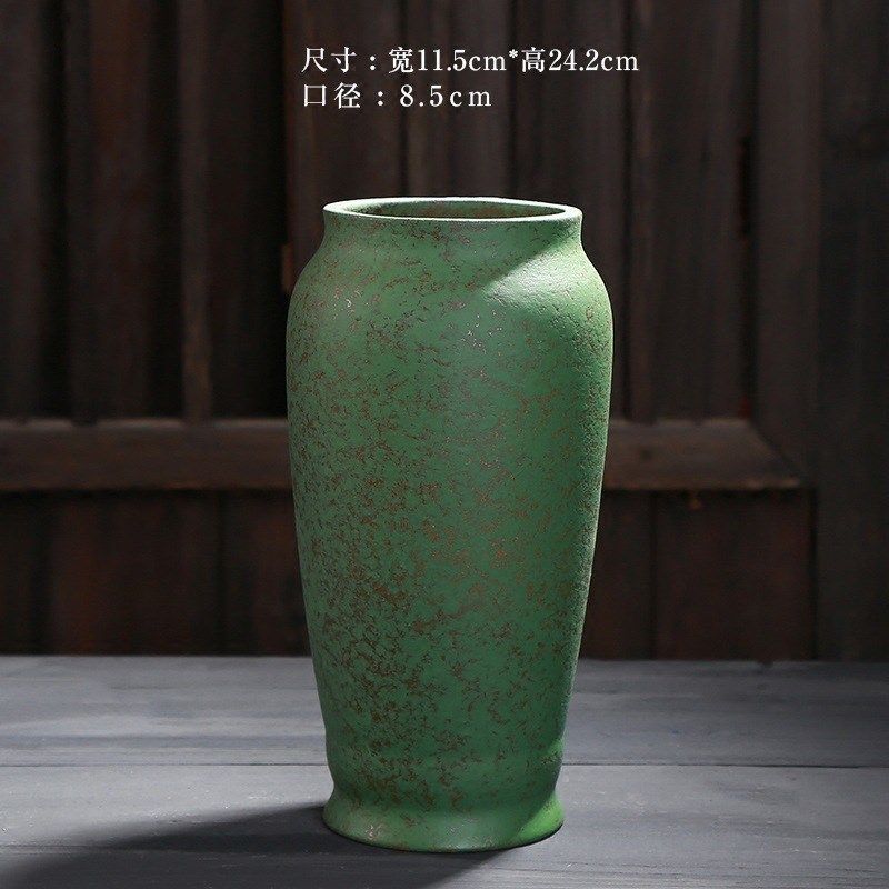 复古绿色中式陶瓷花瓶做旧仿古陶罐客厅家居干花插花器装饰品摆件,家居饰品,花瓶,淘宝优惠券,粉丝福利购,淘宝优惠卷