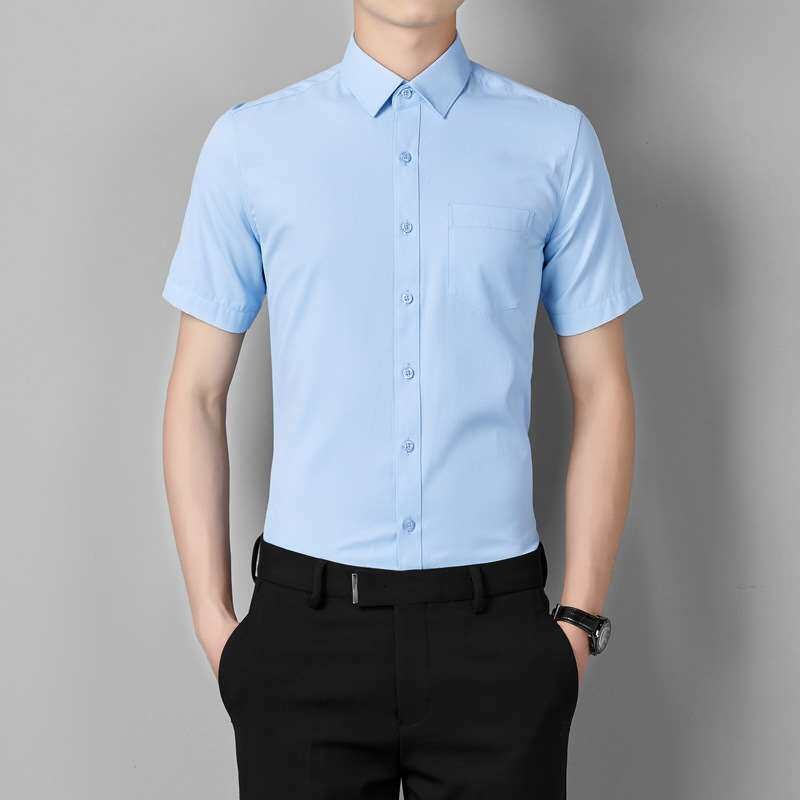 Summer White Shirt Mens Short-sleeved Business Dress Slim-f图片