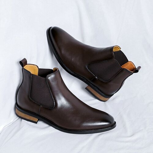 Black Leather Chelsea Boots for Men Business Ankle Boots皮鞋