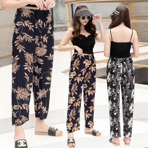 Summer new straight pants, flower pants, large size, loose c