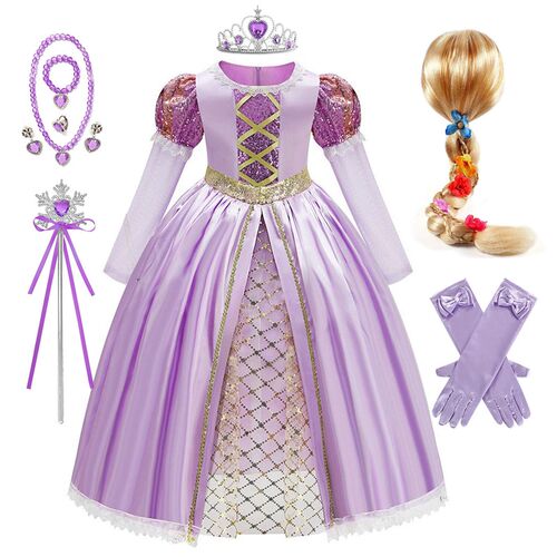 Rapunzel Princess Girl Dress Cosplay Tangled Halloween Party