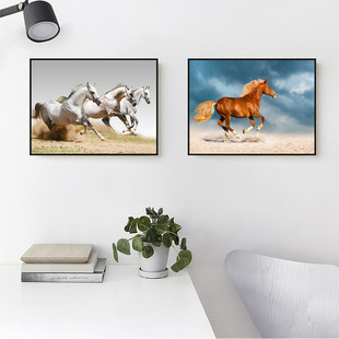 现代装饰画马到成功动物骏马图挂画楼梯间走廊过道卧室办公室墙画