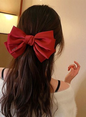 Three-Layer Satin Big Bow Hairpin Back Head Spring Clip Head