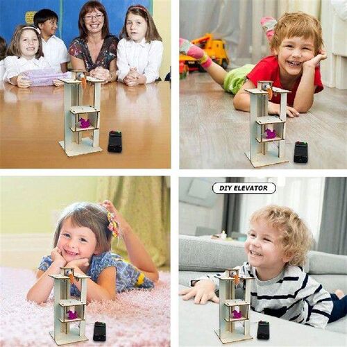 DIY Wood Assemble Electric Lift Elevator Develop Children