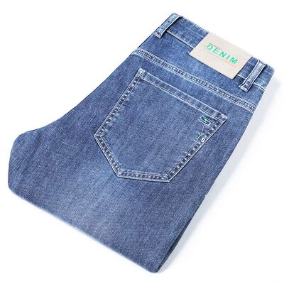 Summer Mens Jeans Small Straight Slim-Fit Elastic All-Match