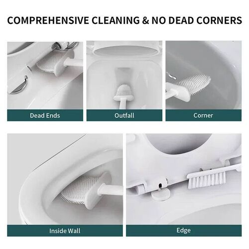 Wall Hanging Toilet Brush with Holder Long Handled Silicone