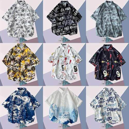 Beach Flower Shirt Mens Summer Thin Short-sleeved Shirt Loo