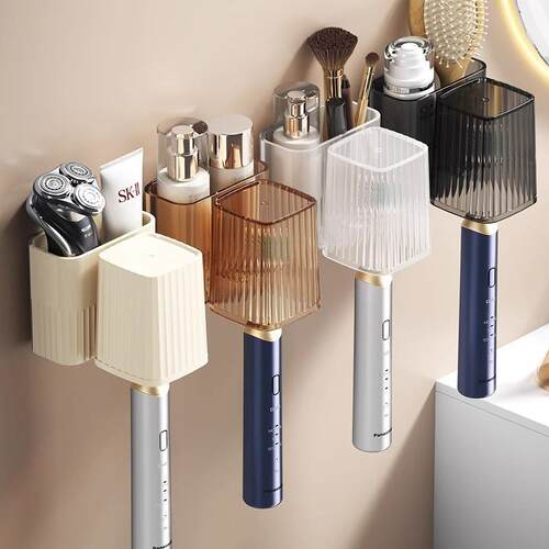 No-drill bathroom toothbrush holder, wall-mounted organizer