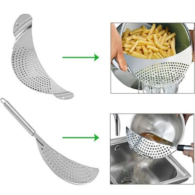 Stainless Steel Pan Pot Strainer with Handle, Pasta Drainer,