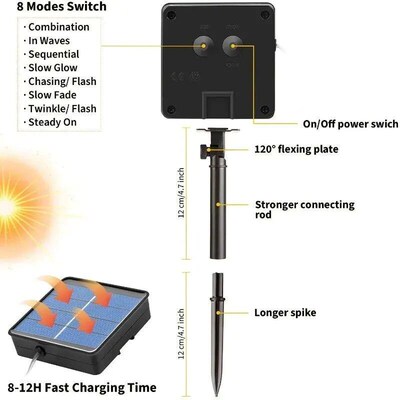 1 Set Of Solar Light String OutdoOr Waterproof 8-mode Copper