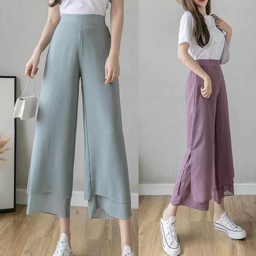 Korean Loose High Waist Chiffon Pants Women Straight Trouser