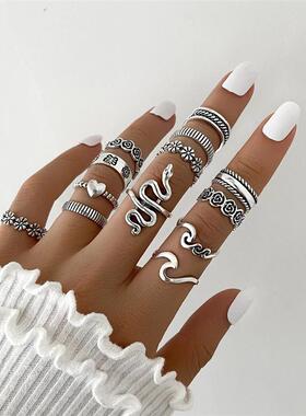 Retro Alloy Snake Moon Ring Set Gothic Style Rings for Women