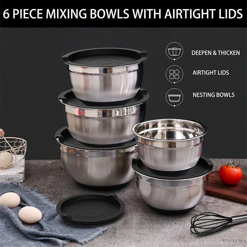 Mixing Bowls with Lids and Non Slip Bases Stainless Steel Mi - 实物图