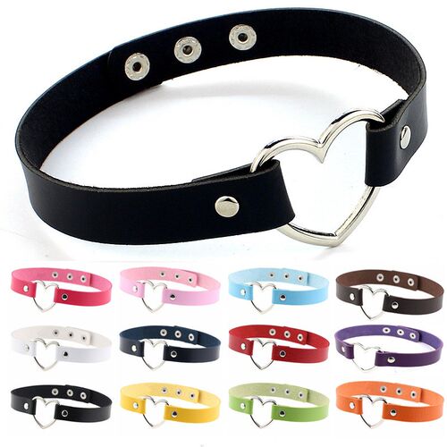 New Punk Gothic PU Leather Choker Chain Heart Buckle Collar