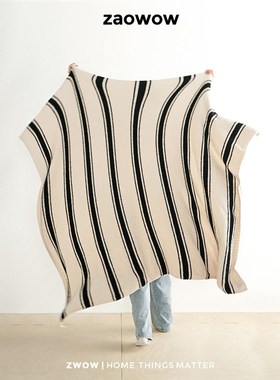 #9.19新品#黑米条纹面半边绒盖毯休闲毯毛毯午睡毯沙发床盖