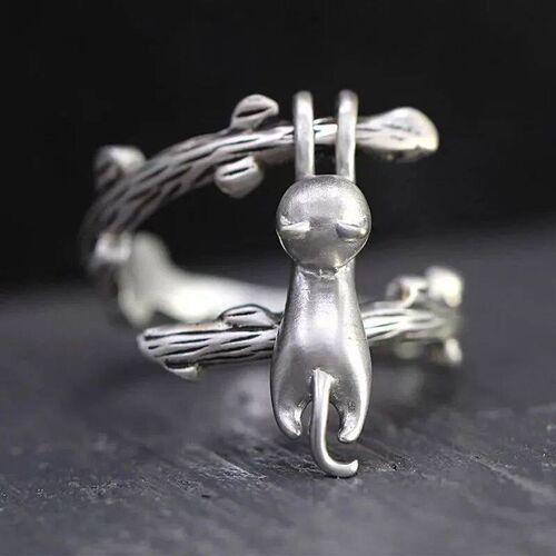 Retro Punk Men Ring Cute Cat Climb ree Ring Demon Hip Hop Ro