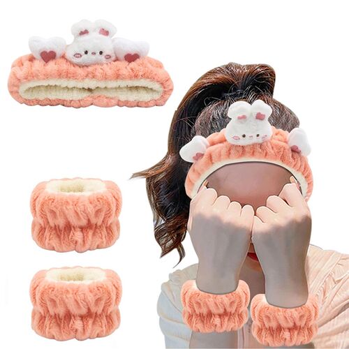 3Pcs Set Makeup Headband Wristband Set Cute Animal Face Wash