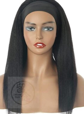 -Headband Wig Wig Women Long Yaki Black Synthetic Fiber Head