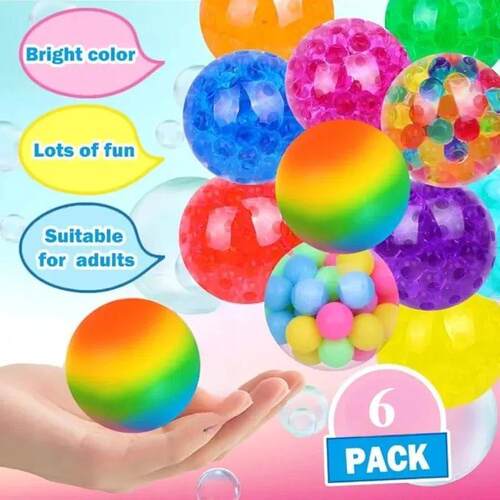 6PCS Mini Squishy Stress Balls Set Rainbow Squeeze Ball EDC