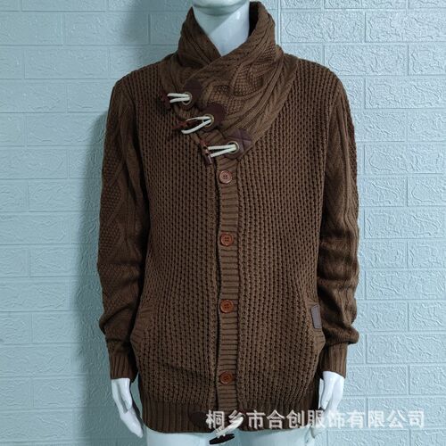 Mens 2025 Fall Winter Sweater Knitted Coat High Collar Butto