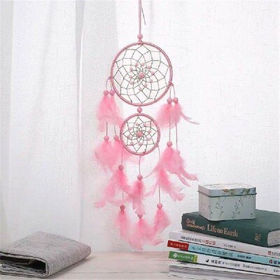 Pink Circle Dream Catcher Crafts Ornaments Props Feather