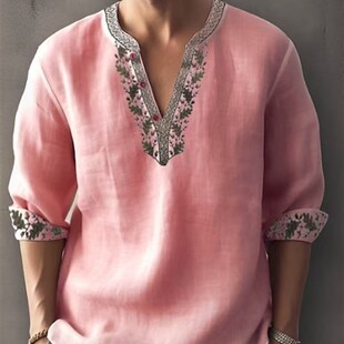 Cross border 2023 thin cotton and linen stand collar shirt