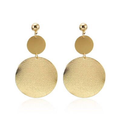 Women Big Geometric Statement Gold Metal Drop Earrings耳环女