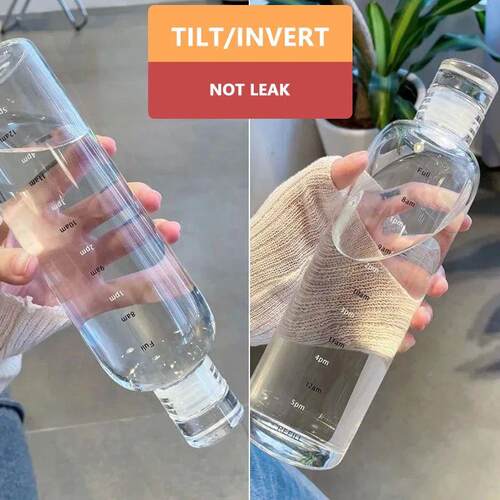 500ml Large Capacity Glass Water Bottle With Time Marker Cov
