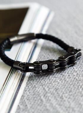 Personality Fashion Punk Metal Motorcycle Chain Braided Leat