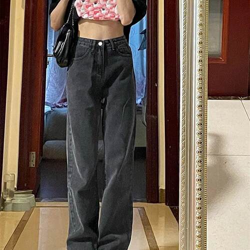 Cotvotee High Waisted Jeans for Women 2022 Fashion Dark Grey