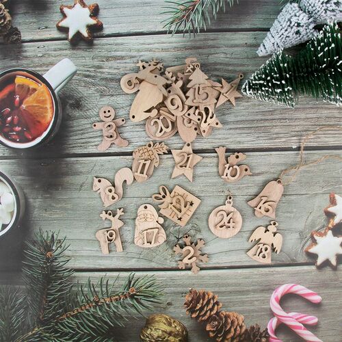 1-24 Numbers Christmas Advent Calendar Countdown Wooden Pend