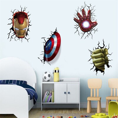 Cartoon Broken Avenger Wall Stickers For Kids Room Children