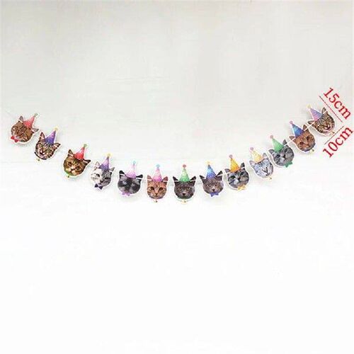 13 Flags Cat Dog Paper Banner Pet Happy Birthday Bunting