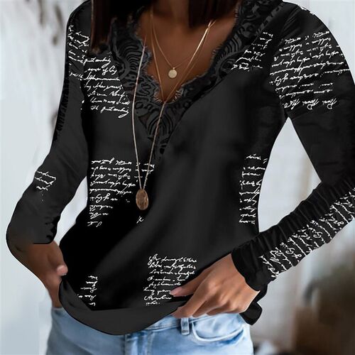 40#Woman Shirts ops Women 2023 Winter Splicing Fashion Lace