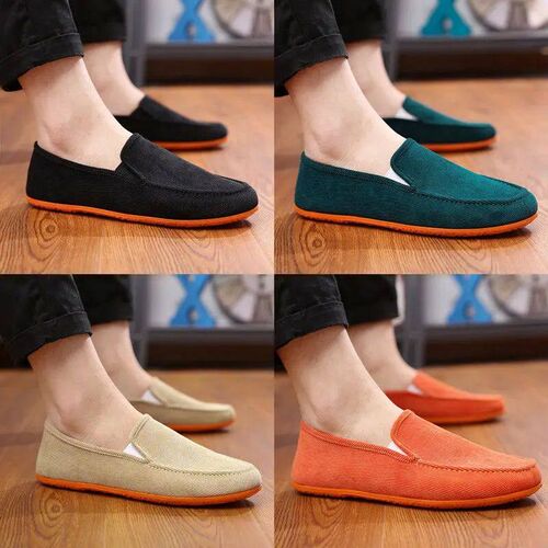 Mans Big Size Loafers Shoes Flats Slippers Fabric Slip-on