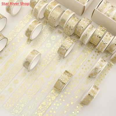 12 Rolls/Box Golden Plant Flower Washi Tape Set Gold Foil De