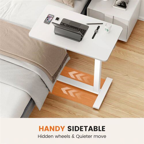 Overbed Bedside Sofa Table with Hidden Wheels Adjustable Hei