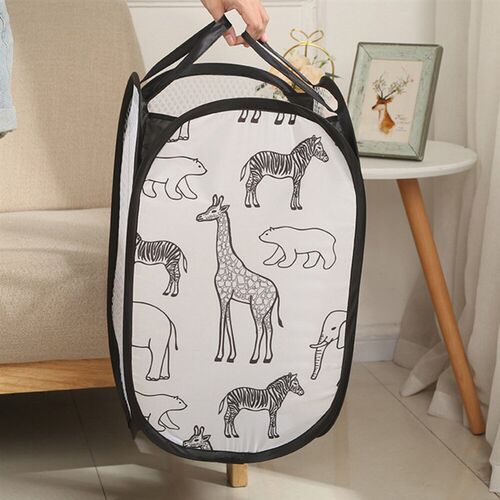 Cartoon Print Laundry Baskets Mesh Laundry Clothes Organizer